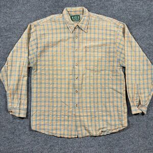 Tom Tailor Mens Button Down Shirt Long Sleeve Casual Orange Blue Plaid 46" Chest